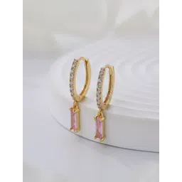 AQUASTREET 18K Gold Plated Waterproof, Anti-Tarnish Pink Zircon Drop Huggie Earrings-picture-26