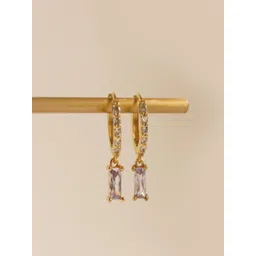 AQUASTREET 18K Gold Plated Waterproof, Anti-Tarnish Purple Zircon Drop Huggie Earrings-picture-25