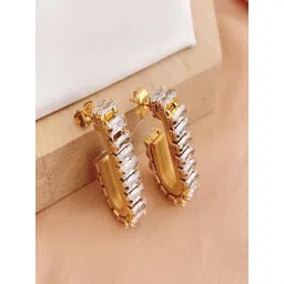 AQUASTREET 18K Plated Waterproof Anti Tarnish C-shaped Baguette Zircon Earrings-picture-34
