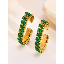 AQUASTREET 18K Plated Waterproof Anti Tarnish C-shaped Emerald Zircon Earrings-picture-33