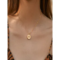 AQUASTREET Gold-Plated Oval Evil Eye Pendant with Chain image 1