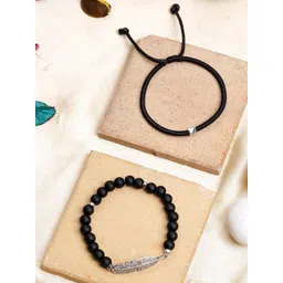 AQUATAN Men Set of 2 Silver-Plated Beaded Elasticated Bracelets-picture-28