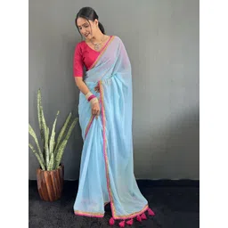 AQUILIQ Solid Jamdani Saree With Unstitched Blouse Piece-picture-24