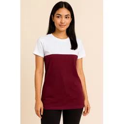 ar 9 Women Colorblock Round Neck Polyester White, Maroon T-Shirt-picture-37