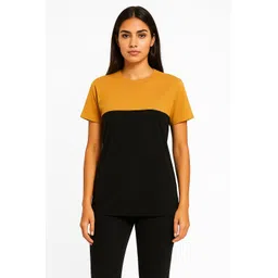 ar 9 Women Colorblock Round Neck Polyester Yellow, Black T-Shirt-picture-47