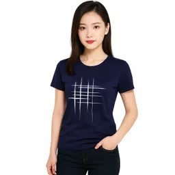 ar 9 Women Printed Round Neck Polyester Navy Blue T-Shirt-picture-45