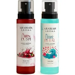 Arabian Aroma Oceanic Petal + Cherry Lush Body Mist Combo For Women | Fresh Aqua Floral & Sweet Cherry Fragrance | Long Lasting Daily Mist Spray | 110Ml Each-picture-38