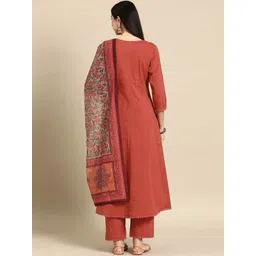 ARADHNA V-Neck Three-Quarter Sleeves A-Line Kurta With Trousers & Dupatta image 3