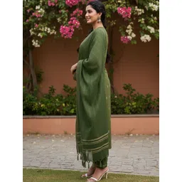 ARADHNA Women Ethnic Motifs Embroidered Regular Thread Work Kurta with Trousers & With Dupatta-picture-41