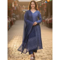 ARADHNA Women Ethnic Motifs Printed Panelled Kurta with Trousers & With Dupatta-picture-18