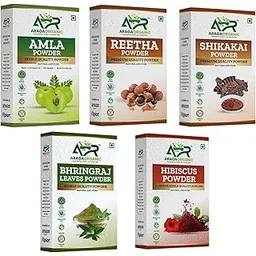 Araga Organic Amla, Reetha, Shikakai, Bhringraj and Hibiscus Powder for Hair (Pack of 5) 50g each, Total 250g | No SLS, No Paraben, No Chemical-picture-56