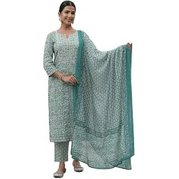 aramya Soft Cotton Green Straight Paisley Print Office or Casual Wear Kurta Set with Dupatta for Women | Available in Plus Sizes, M to 10XL-picture-43
