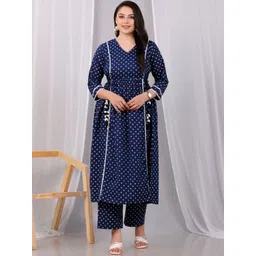 Aramya Women Ethnic Motifs Printed Angrakha Pure Cotton Kurta with Palazzos-picture-17