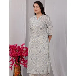 Aramya Women Ethnic Motifs Printed Cotton Ikat Straight Kurta image 2