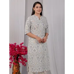 Aramya Women Ethnic Motifs Printed Cotton Ikat Straight Kurta image 3