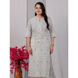 Aramya Women Ethnic Motifs Printed Cotton Ikat Straight Kurta image 1