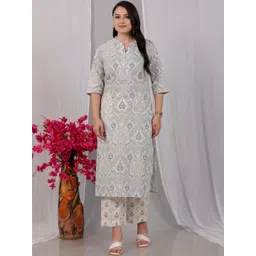 Aramya Women Ethnic Motifs Printed Cotton Kurta with Trousers-picture-11