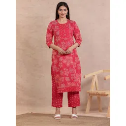 Aramya Women Ethnic Motifs Printed Regular Gotta Patti Pure Cotton Kurta with Trousers-picture-28
