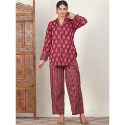 Aramya Women Ethnic Motifs Printed Regular Pure Cotton Kurta with Palazzos-picture-13