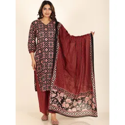 Aramya Women Ethnic Motifs Printed Regular Pure Cotton Kurta with Palazzos & With Dupatta-picture-39