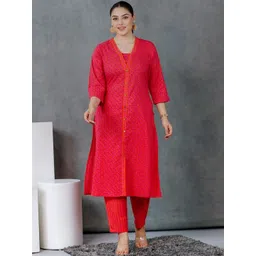 Aramya Women Ethnic Motifs Printed Regular Pure Cotton Kurta with Trousers-picture-16