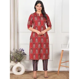 Aramya Women Ethnic Motifs Printed Regular Pure Cotton Kurta with Trousers-picture-21