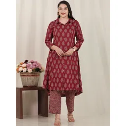 Aramya Women Ethnic Motifs Printed Regular Pure Cotton Kurta with Trousers-picture-18