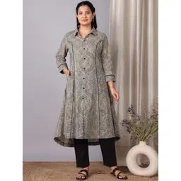 Aramya Women Ethnic Motifs Printed Regular Pure Cotton Kurta with Trousers-picture-26