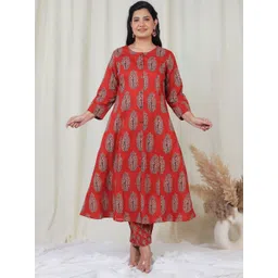 Aramya Women Ethnic Motifs Printed Regular Pure Cotton Kurta with Trousers-picture-24