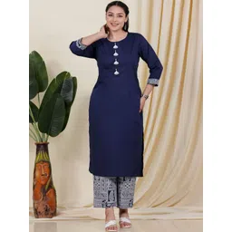 Aramya Women Ethnic Motifs Regular Thread Work Pure Cotton Kurta with Palazzos-picture-35