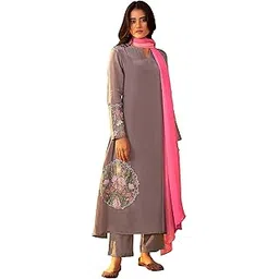 arangya Elegant Pure Crepe Embroidered Kurta & Pant with Pink Organza Dupatta l Anarkali Ethnic Kurta Set-picture-5
