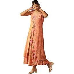 arangya Ethnic Floral Printed Tiered Dress with Shrug for Women l Anarkali Style Fancy Dress for Festive & Casyal Wear-picture-23
