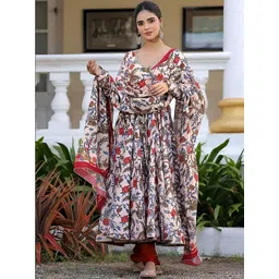 arangya Women Floral Printed Tiered Thread Work Kurta with Churidar & With Dupatta-picture-21