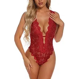 aranmei Sexy Lingerie Women Hollow Out Floral Lace Bodysuit One Piece Lingerie Deep V Teddy Babydoll Underwear-picture-34