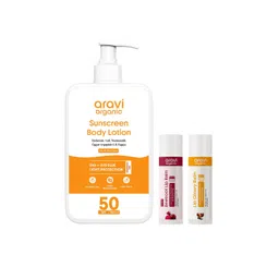 Aravi Organic Set Of 3 Sunscreen Body Lotion With SPF 50- 200 ml & Lip Balm- 5 g Each-picture-25