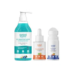 Aravi Organic Set Of 3 Vitamin C Face Serum-30 ml- Body Wash- 300 ml & Under Arm Roll On-picture-12