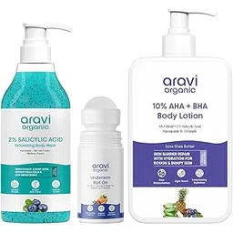 Aravi Organic Body Wash & Under Arm Roll On & AHA BHA Body Lotion – Complete Skincare Set for Smooth, Bright, and Fresh Skin-picture-15