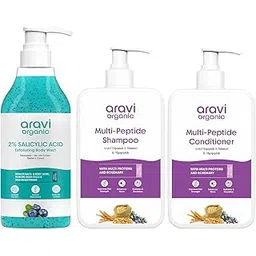 Aravi Organic Daily Care Routine Combo – 2% Salicylic Exfoliating Body Wash with Niacinamide & Blueberry, Multi-Peptides Shampoo for Hair Strength & Volume & Multi-Peptides Conditioner for Smooth & Nourished Hair (700ml) (Pack of 3)-picture-24