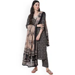 Arayna Floral V-Neck Regular Sleeves Gotta Patti Cotton Kurta With Palazzos & Dupatta-picture-16