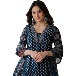 arayna Women’s 100% Pure Cotton Printed Ethnic Suit | A-Line Kurta Set with Pant & Dupatta-picture-59