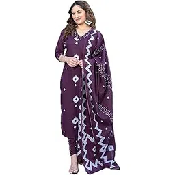 arayna Women's Pure Cotton Bandhani Print Ethnic Kurta Set with Palazzo Pants & Dupatta-picture-29
