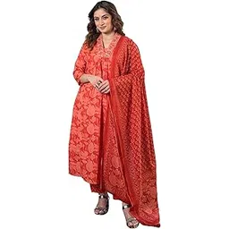 arayna Women's Pure Cotton Block Printed Ethnic Wear Kurta Set with Palazzo & Dupatta-picture-17