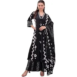 arayna Women's Pure Cotton Block Printed Ethnic Wear Kurta Set with Palazzo Pants & Dupatta-picture-12