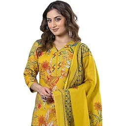 arayna Women’s Pure Cotton Floral Kurta Set with Pants & Dupatta | Embroidered V-Neck Ethnic Suit-picture-26