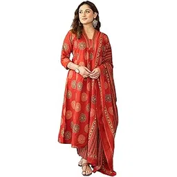arayna Women's Pure Cotton Intricate Block Printed Ethnic Wear Kurta Set with Palazzo & Dupatta-picture-28