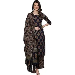 Women's Floral Printed Pure Cotton Kurti Palazzo Pants Set with Dupatta-image-7