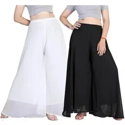 arc Pack of 2 Women Flared Black, White Georgette Trousers-picture-42