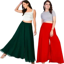 arc Pack of 2 Women Flared Green, Red Georgette Trousers-picture-21