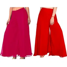 arc Pack of 2 Women Flared Pink, Red Georgette Trousers-picture-24