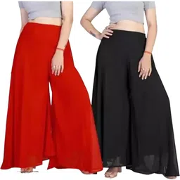 arc Pack of 2 Women Flared Red, Black Georgette Trousers-picture-18